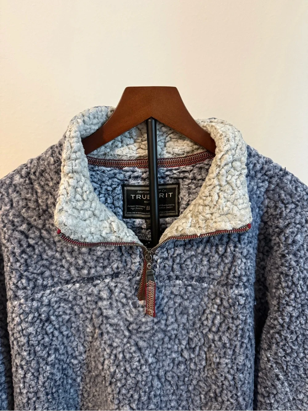 True Grit Men's Blue Sherpa Quarter-Zip with Cream Collar